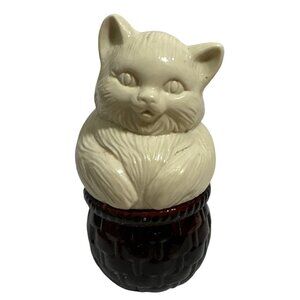 Avon Collectible Cat Sachet White Kitten Brown Basket Bottle Empty